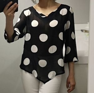 Black with white polka dot semi-sheer tunic top